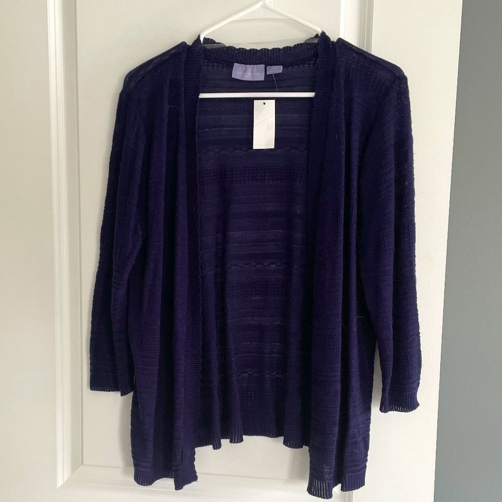 Laura Scott Petite Navy Blue Open Front Cardigan